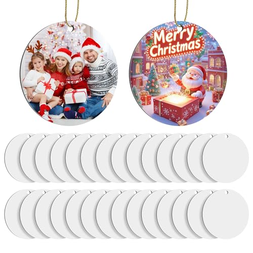 Merkisa 30 Pcs Sublimation Ornament Blanks 3 Inch Sublimation Christmas Ornaments Blanks for Christmas Tree Decor DIY Handmade Crafts Double Sided Round Sublimation Ornaments