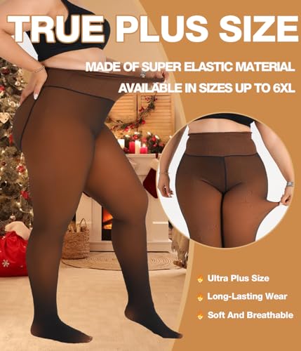 Image of MERYLURE High Waist Fleece Lined Tights Women Plus Size, Fake Translucent Winter Warm Pantyhose Thick Thermal Leggings