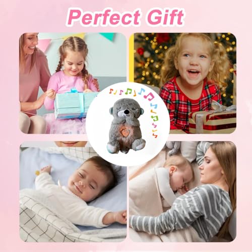 Image of Tinytotem Breathing Teddy Bear Soft Toy Plush with Sound Gift for Girls Baby with Music Lights Motion Toys for Newborns Stitch Teddy Soothing Otter Pink