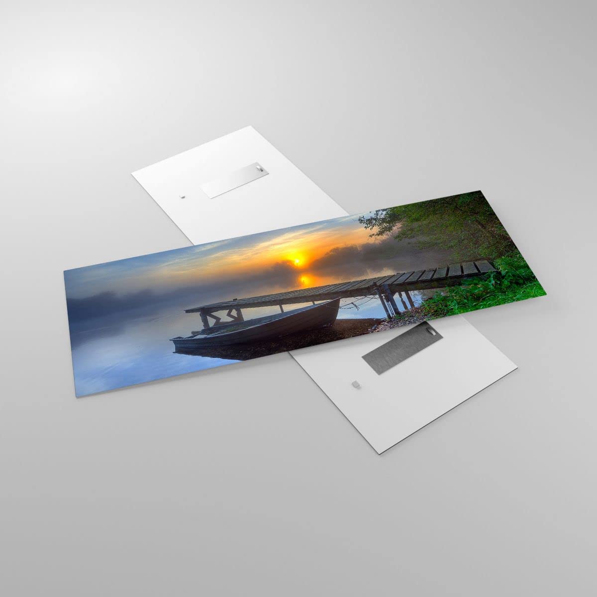 Tableau Sur Verre XXL Plage Au Coucher De Soleil Avec Nuages Et Côte - 140x50 Cm - Décoration Murale Panoramique Moderne Salon Chambre