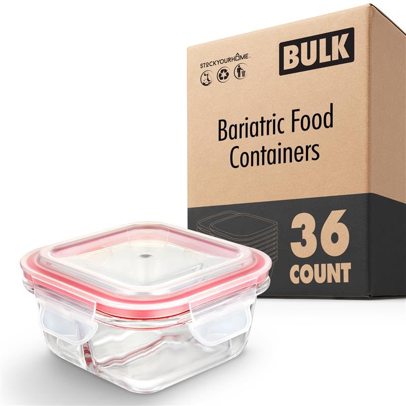 Glass Portion Control Bariatric Containers (36 Pack) by Stock Your Home – 4 oz Pack of 36, 4.0 fluid_ounces, Plastic, 36 Pack, Pack of 36