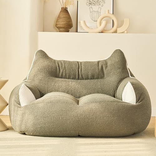 LazySof Puff Cubierta puf Grande Sofá Funda de Sofá Perezoso con Doble Puf (Sin Relleno) para Sótano, Sala Familiar y Dormitorio Tela de Vellón Suave de Primera Calidad,Gris