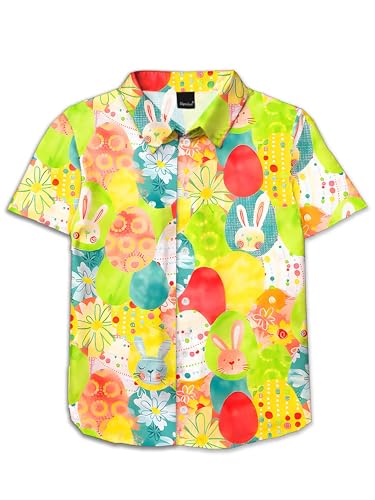 Image of Remimi Unisex Kids 4th of July Button Up Shirt Boys American Flag Print Hawaiian Beach Short Sleeve Tops 5-14 Years