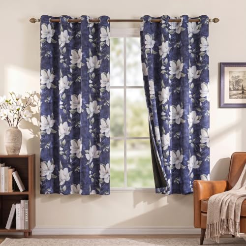Image of MYSKY HOME Floral 95% Blackout Curtains 63 Inches Long 2 Panels Purple