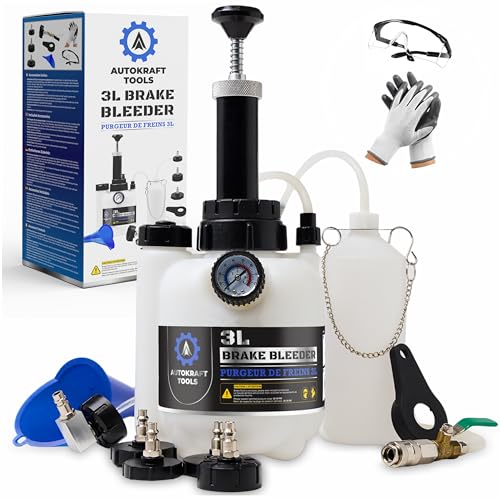 Autokraft Tools - Purgeur de Frein Voiture 3L - Pompe en Métal - Valve de Contrôle du Débit -...