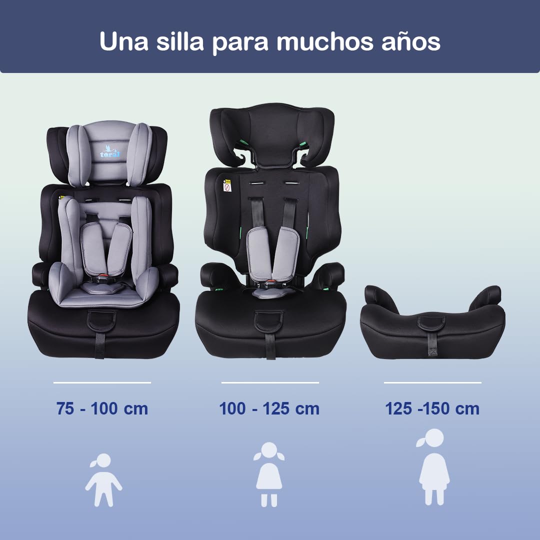 Toral Alzador Coche Niño - Silla Coche Grupo 1 2 3 i-Size - Desde 76-150 cm - Silla Coche Bebe - Elevador coche niño y niña - Silla bebe coche Modelo Gris