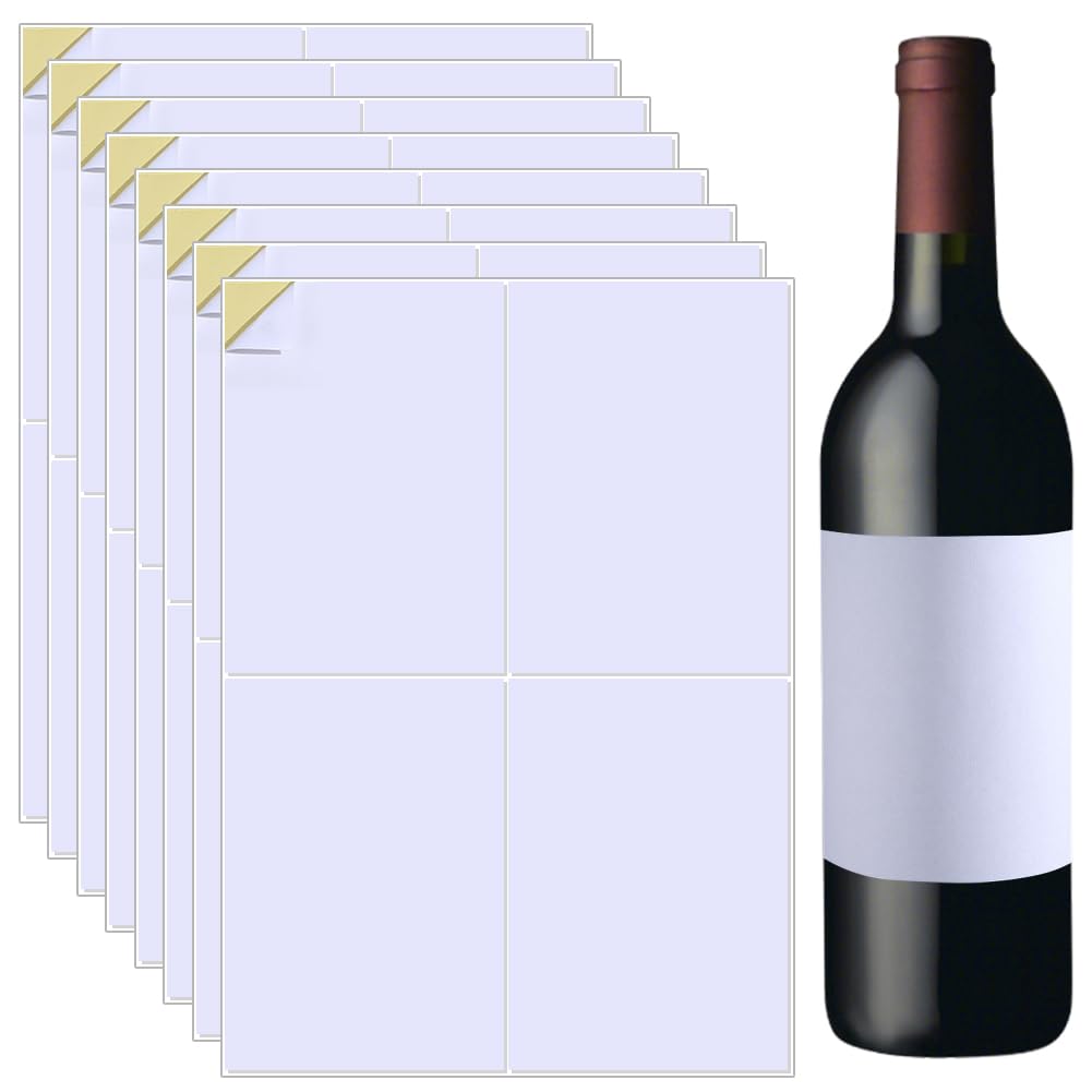 Beebeecraft 20 Sheets Wine Bottle Labels Printable Blank Bottle Labels for Wine Bottles Adhesive Wine Stickers All Purpose Lables for Wedding Engagement Cocktail Party (6x4 Inch, 80 Labels, Matte)