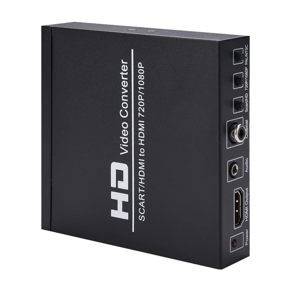 HUIOP Obsługa konwertera wideo SCART / HD na HD przełącznik 720P/1080P przełącznik PAL/NTSC wejście SCART HD 3,5 mm wyjście koncentryczne audio, konwerter wideo