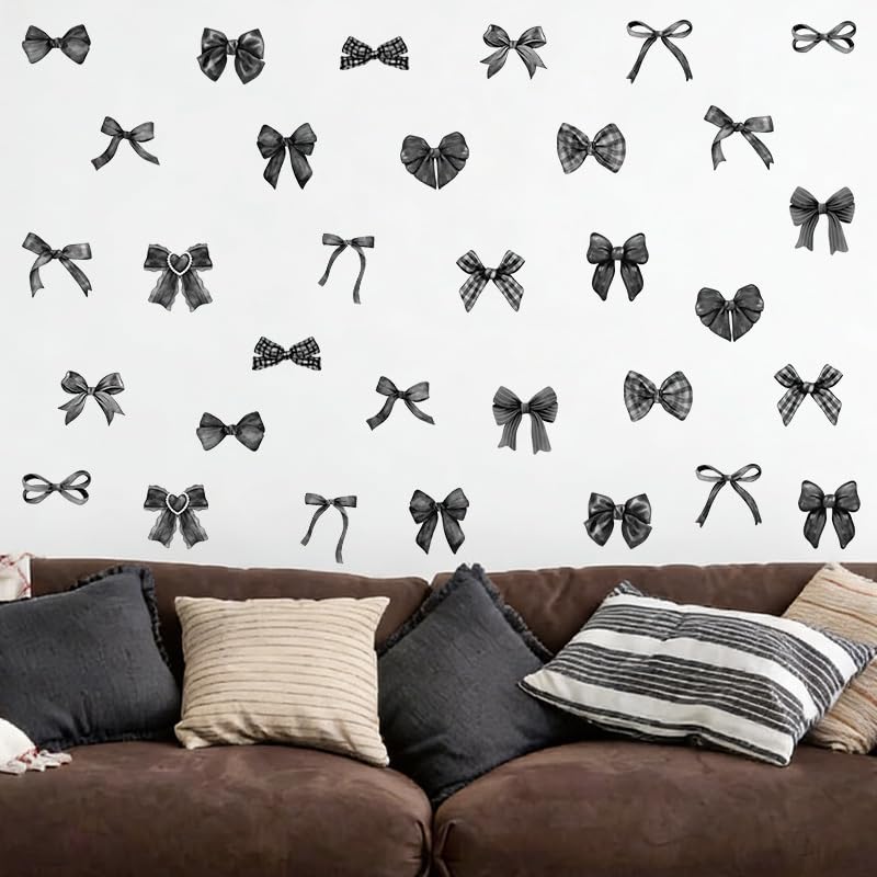8 Sheets Bowknot Wall Stickers Decor Black Bow Wallpaper for Decoration Living Room,Kitchen,Bathroom,Bedroom,Glass Doors Windows,Art Design Wall Decals for Adults,DIY Accessories