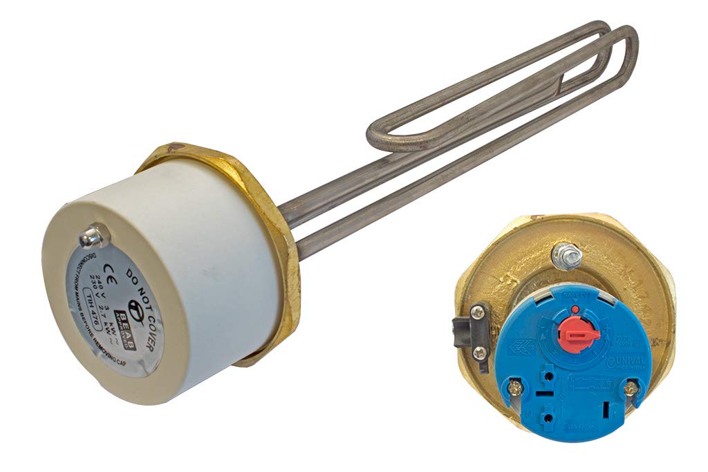 Stainless Steel Not Branded 1 3/4" Incoloy 3Kw 14" Immersion Heater & Thermostat For Unvented Cylinders