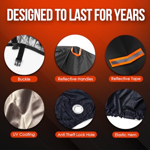 Image of Your Ride! Heavy Duty Motorcycle Cover Waterproof Outdoor 210D Oxford Fabric with Heat Sealed Seams Ultra Waterproof Fits up to 88.6 inch All Weather Motorcycle Cover for Sport Bike with Carry Bag