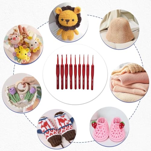 Image of Crochet Kit with Soft Grip Handles - Full Crochet Hook Set for Beginners & Yarn Lovers - Ergonomic Crochet Tools for DIY Craft & Gifting (RED Hook KIT NEW)