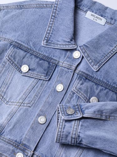Image of WELAKEN Print Denim Jacket for Girls & Kids II Little Girl's Button Down Crop Jean Jacket Coat