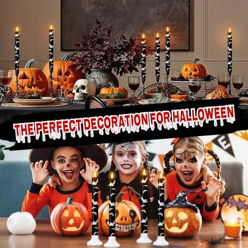 Image of Eldnacele Halloween Bats Flameless Taper Candles Battery Operated with Remote Timer, Set of 4 Black Real Wax 3D Wick LED Flickering Candles Spooky Halloween Indoor Decor(0.78 inch D x 9.64 inch H)