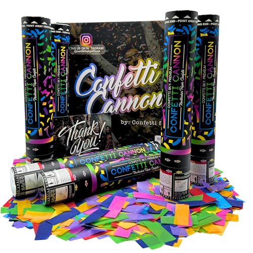 Image of Confetti Sky [6 Pack] 12 Inch Confetti Cannons | Multicolor Confetti Poppers for Wedding Celebration, Birthday Party, Pranks, Graduation, Christmas Eve and New Year Celebration