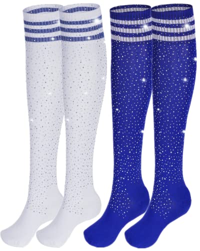 Image of Woman's Rhinestone Over Knee High Socks Stripe Knit Stockings Leg Warmers for Christmas Valentines day Events
