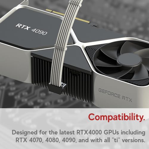 Image of LINKUP - AVA Left Angle 600W PCIE 5.0 16Pin (12+4) High Current Power Cable | Molded & Soldered Type 16AWG Sleeved | Compatible with RTX5000 RTX4000 RTX3000 FE | 70cm White