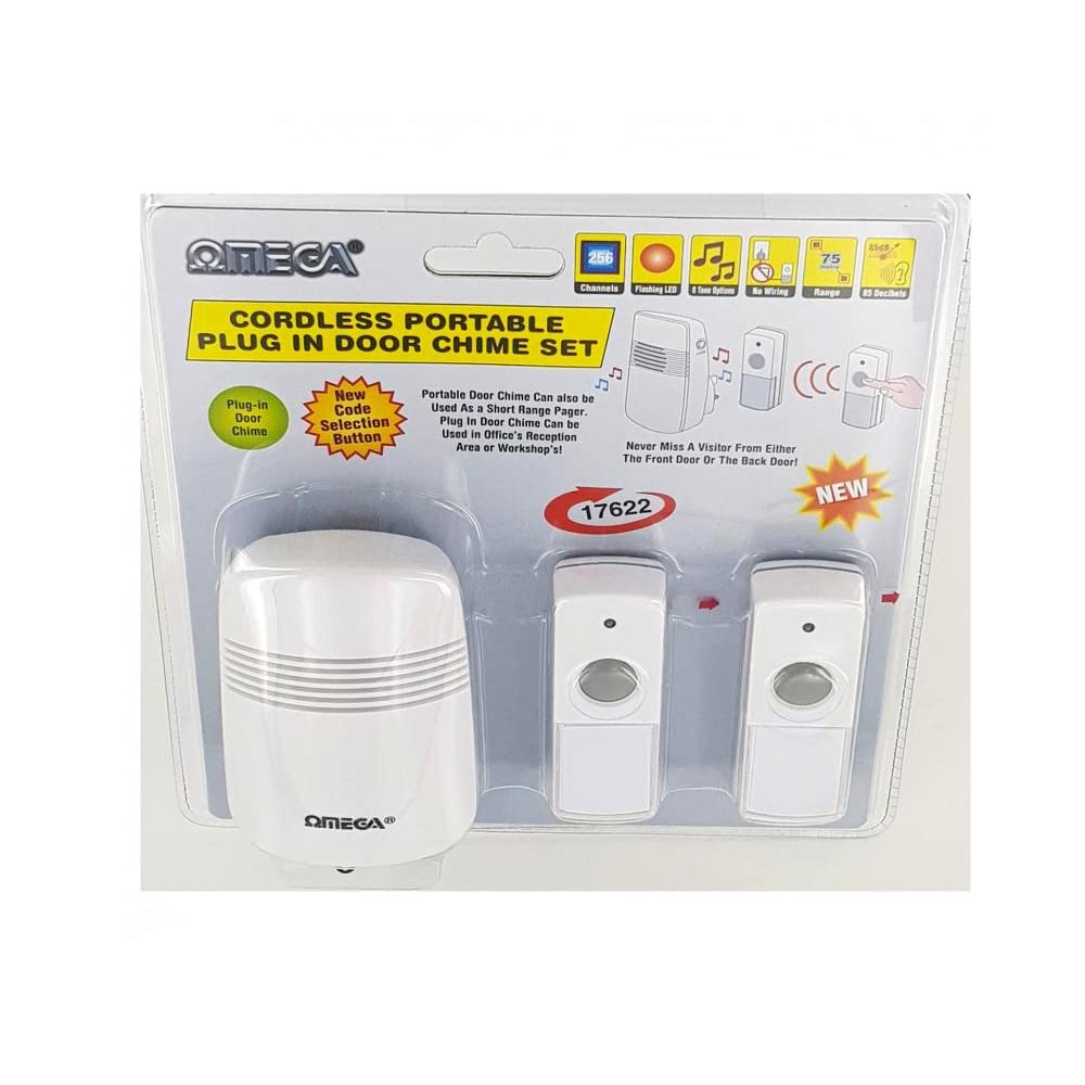 Omega Plug in Door Chime 2 Belll Push Upto 75m Range
