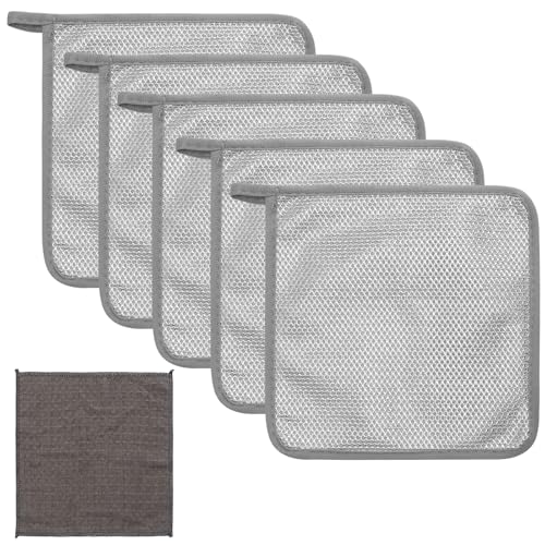 APOMOONS 5 Paños Multiusos de Lana de Acero con 1 Paño Waffle, Paños de Acero Inoxidable para Limpiar Ollas, Paños de Alambre Reutilizables para Fregar, en Húmedo y en Seco, para La Cocina
