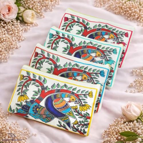 Image of Traditional Embroidered Zipper Purse for Women | Return Gifts for Baby Shower, Haldi, Mehendi, Wedding | Multicolor Ethnic Pouch Set