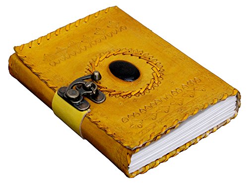 Crafat Yellow Stone Leather Diary Journal Notebook with Lock Hand Embossed & Handmade Paper      Office Product – Picture Book