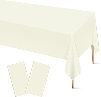 Mulbozy 2 Pcs Ivory Plastic Tablecloth for Rectangle Table, 54 × 108 inches Disposable Ivory Party Table Covers for Birthday, Anniversary, Wedding, Fine Dining, Graduation Party Decoration