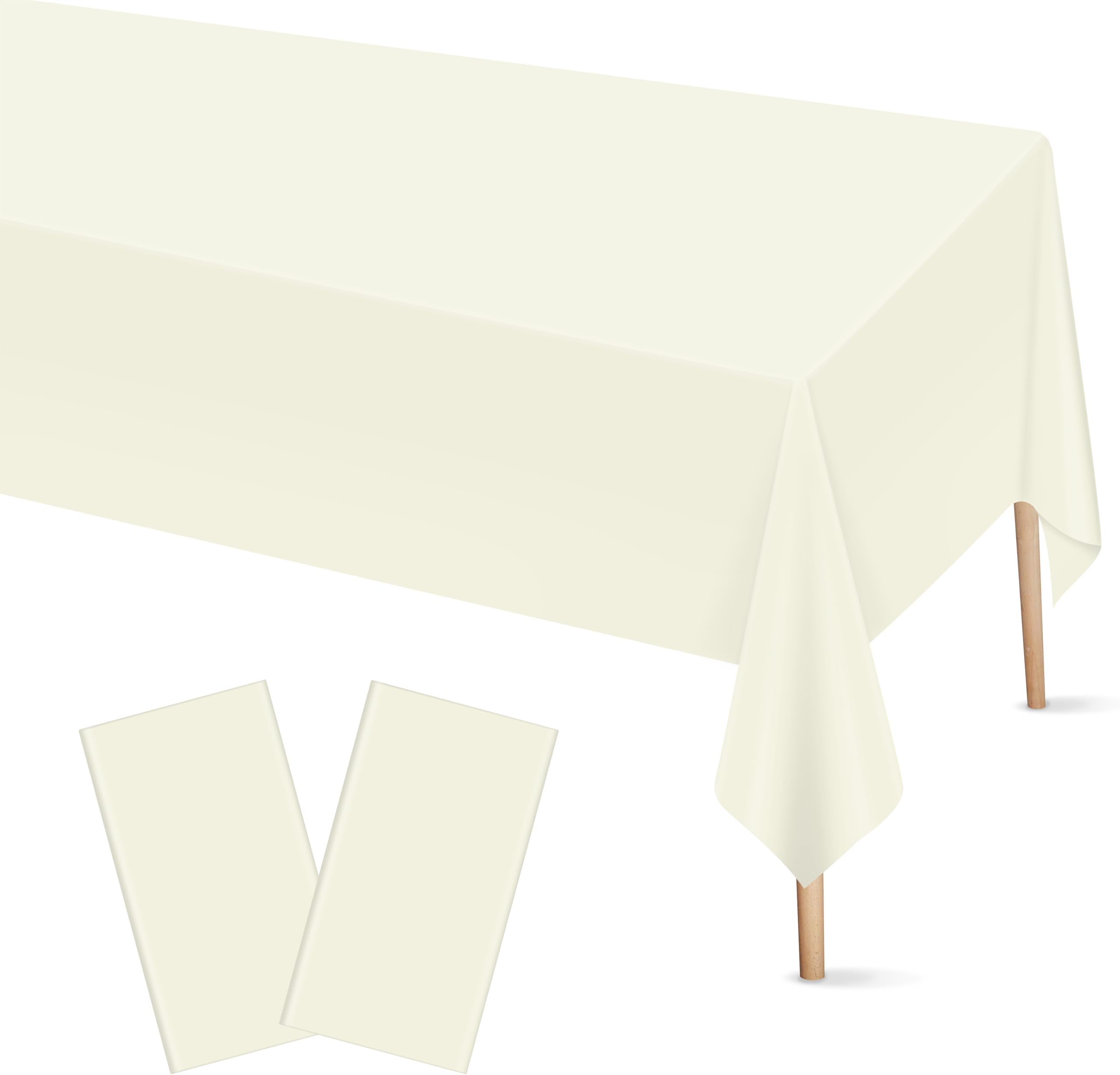 Mulbozy 2 Pcs Ivory Plastic Tablecloth for Rectangle Table, 54 × 108 inches Disposable Ivory Party Table Covers for Birthday, Anniversary, Wedding, Fine Dining, Graduation Party Decoration