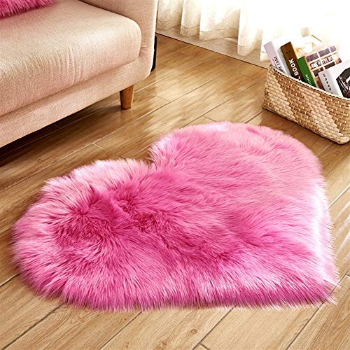 Liveinu Tappeto Shaggy Pelo Alto Pelo Lungo Forma di Cuore Tappeti in Pelle di Agnello Artificiale Decorazione per Camera da Letto,Soggiorno,Divano,Giaciglio 30x40cm Rosso Rosa