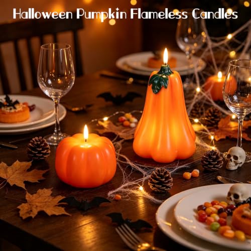 Image of Wondise Fall Decorations Flameless Wax Pumpkin Candles with Remote Timer