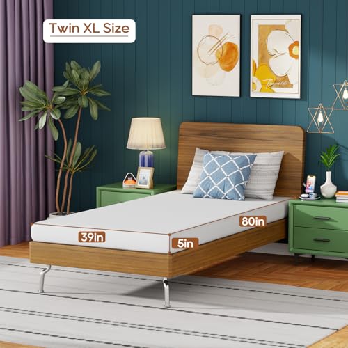 Image of FDW 5 Inch Twin XL Mattress, Medium Firm Base Foam, Breathable & Comfortable with Removable Washable Zipper Cover, Bed in a Box, CertiPUR-US Certified, White