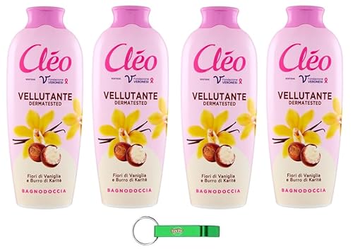 Cleo Bagnodoccia gel doccia con fiori di vaniglia e burro di karitè, pelle morbida, liscia e vellutata, detergente per il corpo 750 ml + portachiavi Beni Culinari