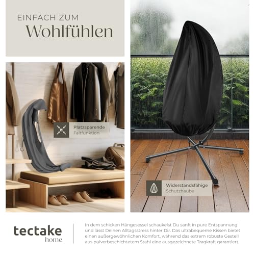tectake® Hängesessel mit Gestell, Indoor oder Outdoor, Schaukel Sessel mit Kissen + Rückenkissen, Schaukelstuhl, Hängestuhl. Möbel für Wohnzimmer, Schlafzimmer, Balkonmöbel, bis 160kg (anthrazit)