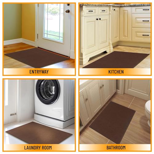 Ottomanson Ottohome Collection Rubberback Solid Design Area Rug/Mat, 67 cm x 90 cm, Brown - Image 3