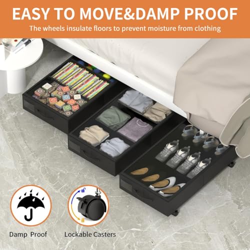 Caja de almacenamiento con ruedas debajo de la cama organizador textil grande 3