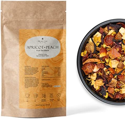 Prime Tea - Apricot-Peach - 4 Ounce - Loose Leaf Fruit Tea Vegan Natural Caffeine Free Tisane Super Delicious Fruity Herbal Tea Mix - Aroma Blast - Hot and Iced (4 Ounce)