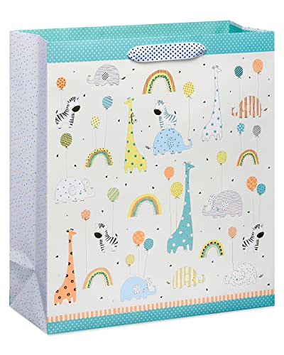 Image of Papyrus 18 inch Jumbo Gift Bag - Designed by House of Turnowsky (Zoo Animals with Balloons) for Baby Showers, Baby Sprinkles, New Baby, Baptisms, Christenings and All Baby Occasions (1 Bag)