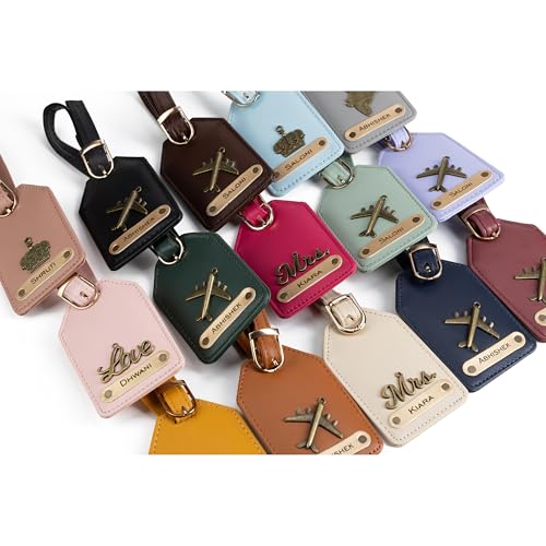 Image of AICA Customized Name, Color & Charm Luggage Tag - Pack of 2 Labels | for Travel Suitcase, Backpack, Kids School College Bags, Flight