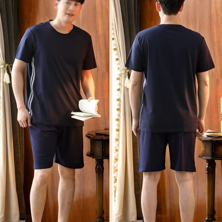 Men's pajamas cotton round-neck short-sleeved young men's casual thin, oversized homewear suit2