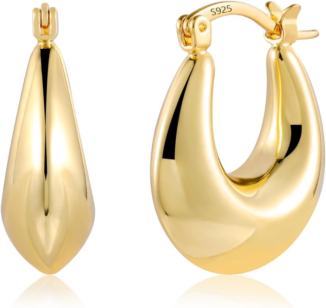 KISSPAT Chunky Gold Silver Hoop Earrings for Women, 14K Gold Large Thick Hoops Hypoallergenic Trendy Lightweight Hoop Earrings Jewelry Gift