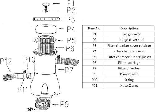 Miniatura 9 de Bomba de filtro de piscina, filtro de piscina de tasa de bomba de 330 gph, bomba de agua eléctrica para piscina infantil con 2 cartuchos de filtro