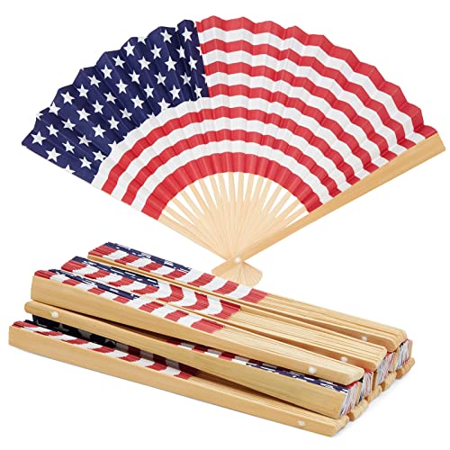 12 Pack American Handheld Folding Fan, Fourth of July Party Favors, BBQ Essentials (14 x 10 in)
