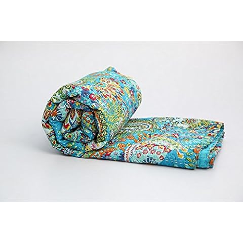 Colcha india de algodón reversible Kantha Paisley de Kiara Cover