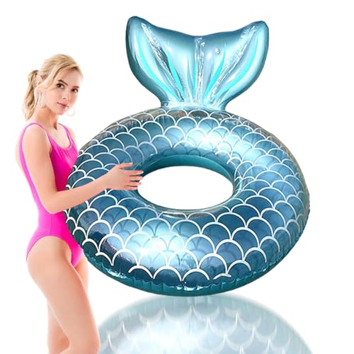 Meerjungfrau Schwimmring für Erwachsene,Blau Wassernixen Schwimmreifen Aufblasbar-Ring mit 90cm Durchmesser,Pool Aufblas...