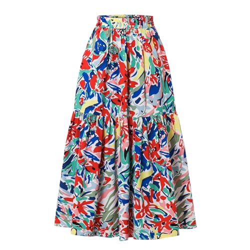 Ladies' High Waist Skirt with Elastic Waist and Pockets in Spring Summer and Autumn
