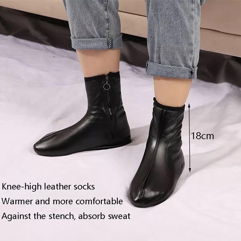 WKLOUYHE Men's & Women's Winter Woolen Leather Socks With Zipper (Black, Free Size)_Multicolour 2