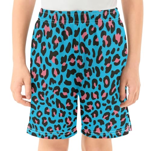 Blue Leopard Pattern Boys Athletic Shorts Kids Basketball Shorts Gym Short for Summer L2