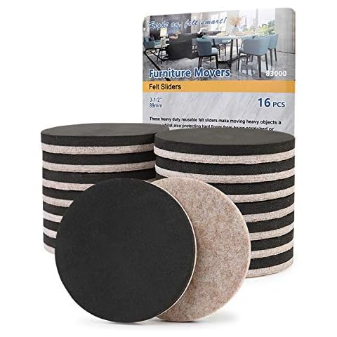 Felt Furniture Sliders Hardwood Floors 16 PCS 3.5"- Furniture Slider – Heavy Duty Felt Sliders Hard Surfaces - Move Your Furniture Easy & Safely Cover