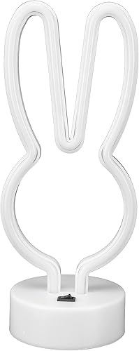Miniatura 2 de Luz de neón luz nocturna en forma de conejo LED luces de neón decoración de mesita de noche lámpara de neón con base USB y batería bonitas luces LED