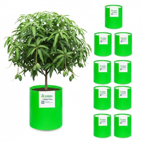 Image of HDPE Grow Bags for Plants 24X36 Inch (Pack of 10) | 260 GSM Heavy Duty UV-Protected Round Green Colour Plant Bags for Terrace and Vegetable Gardening | Strong & Reusable|