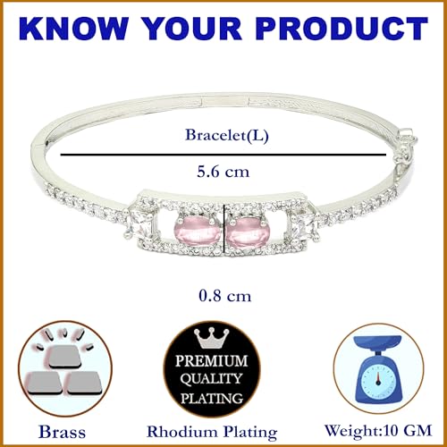 Image of ZENEME Rhodium-Plated Oval Shape American Diamond Studded Handmade Kada Bracelet For Girls and Women